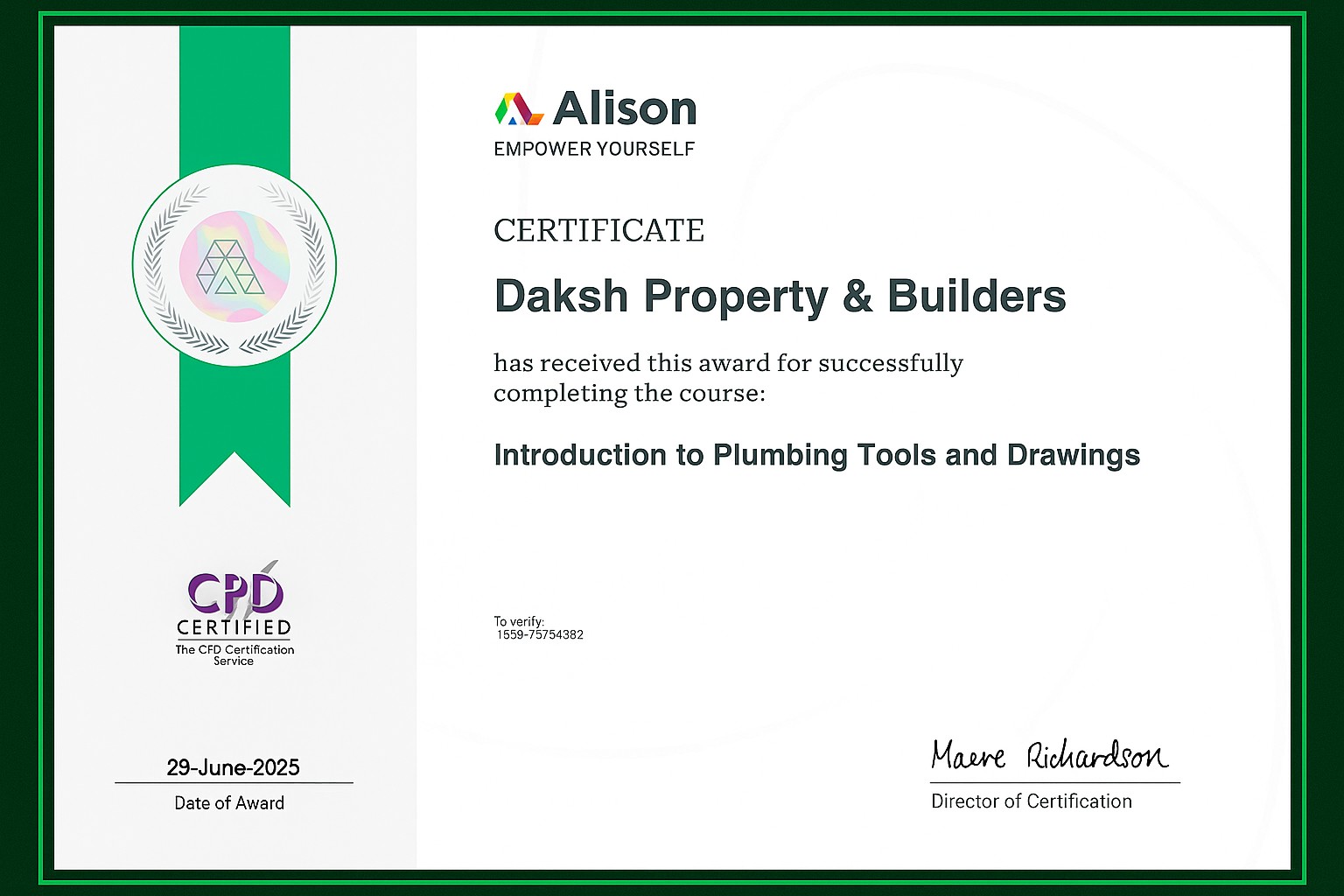 Plumbing Certificate